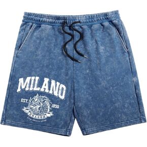 Men's Dragon Letter Graphic Track Shorts Drawstring Waist Straight Leg Casual Shorts