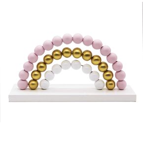 Girl Nursery Decor Rainbow Room Decoration Wooden Pink Bead Baby Gift Cute Wall Shelf Ornament Kids Playroom Boho Decorative 8.66 X 4.5 Inch Table Decor