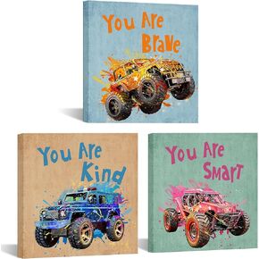 Zlove Kids Room Off-Road Vehicle Wall Art أنت شجاع لافتة ذكية علامة اقتباس تحفيزي لأطفال غرفة الحضانة Decordroom Classroom Decor 12 "× 12"