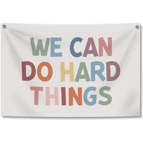 We Can Do Hard Things Canvas Banner, Motivational Wall Decor for Kids Nursery Room Bedroom Classroom Playroom, Positive Affirmations Wall Hanging Banner Flag, 30x20 Inch