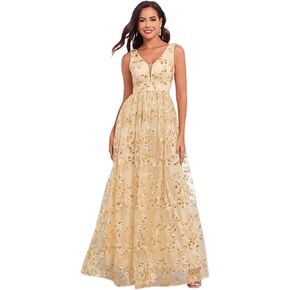 V Neck Lace Appliques Bridesmaid Dress Summer Maxi Tulle A Line Elegant Wedding Guest Dresses