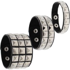 TURTLEDOVE Punk Leather Bracelet Set - 3PCS Goth Leather Wristband with Metal Studded - Cuff Bangle for Men Women
