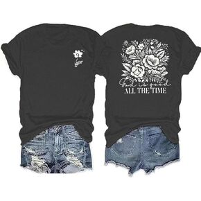 Retro Christian Jesus Faith T Shirts for Women Cross Pray Floral Printed Short Sleeve Inspirational Bible Verse Tee Tops