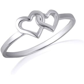 Claddagh Gold Women's 10K or 14K Double Heart Ring Available in Yellow Rose and White Gold with multiple ring sizes