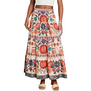 SweatyRocks Women's High Waist Floral Print Ruffle A Line Long Maxi Boho Vacation Skirt