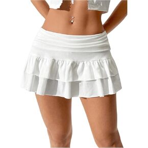 Verdusa Women's Ruffle Layered Mini Skirts Y2K Flared Flowy Short Skirt