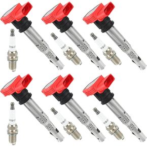 AUTOKAY Ignition Coil UF529 & Spark Plug 90919-01210 Set of 6 for Audi A4 A5 A6 Q5 Q7 S4 S5 05-17 3.0 3.2