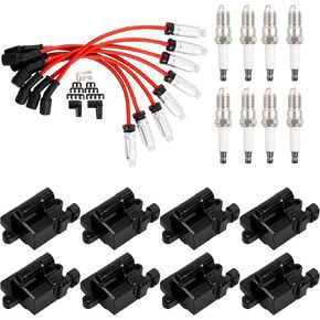 HQPASFY IGNITION COIL UF271 & شرارة الأسلاك مجموعة مجموعة من 8 متوافقة مع شيفروليه Avalanche Chevy Express Silverado 1500 2500 3500 ، GMC Savana Sierra Yukon 4.8L 5.3L 6.0L RAPALCE# D581