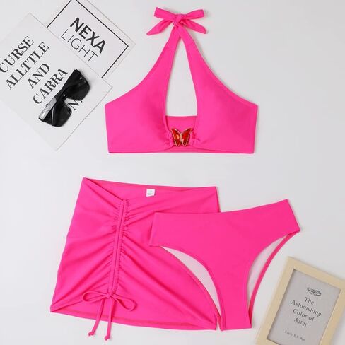 Swimsuit - Women's 3 Piece Bathing Suits (Butterfly Link) Bikini Set with Cover Up Skirt - hot Sexy Trendy Butterfly Design in Kuwait