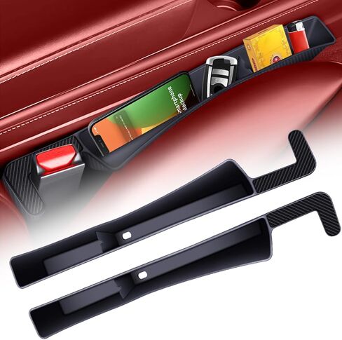 2 PCS Car Seat Gap Filler Organizer, Multifunctional Cars Gap Fillers Storage, Auto Side Seat Gap Storage Box Prevents Things from Falling into Seat and Center Console Gap (Black) in Saudi Arabia