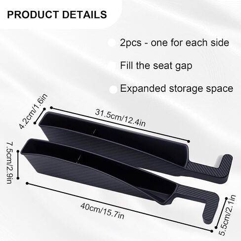 2 PCS Car Seat Gap Filler Organizer, Multifunctional Cars Gap Fillers Storage, Auto Side Seat Gap Storage Box Prevents Things from Falling into Seat and Center Console Gap (Black) in Saudi Arabia