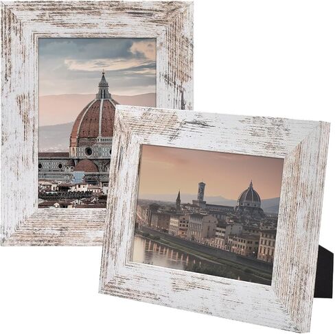 Golden State Art, 5x7 Picture Frame - Country Wood Grain Style - Tabletop Display, Back Hangers for Wall Display - Great for Photos, Gift, Pictures, Wedding, Portraits (2 Pack, White) in Saudi Arabia