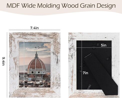 Golden State Art, 5x7 Picture Frame - Country Wood Grain Style - Tabletop Display, Back Hangers for Wall Display - Great for Photos, Gift, Pictures, Wedding, Portraits (2 Pack, White) in Saudi Arabia