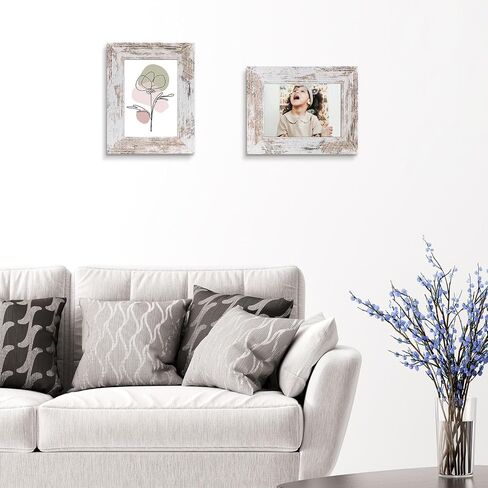 Golden State Art, 5x7 Picture Frame - Country Wood Grain Style - Tabletop Display, Back Hangers for Wall Display - Great for Photos, Gift, Pictures, Wedding, Portraits (2 Pack, White) in Saudi Arabia