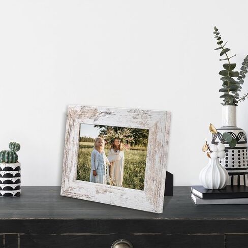 Golden State Art, 5x7 Picture Frame - Country Wood Grain Style - Tabletop Display, Back Hangers for Wall Display - Great for Photos, Gift, Pictures, Wedding, Portraits (2 Pack, White) in Saudi Arabia