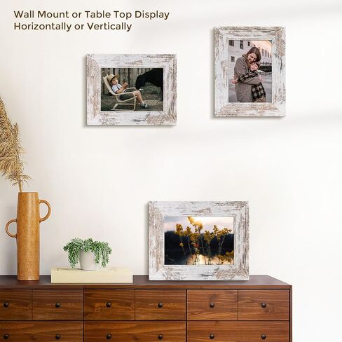 Golden State Art, 5x7 Picture Frame - Country Wood Grain Style - Tabletop Display, Back Hangers for Wall Display - Great for Photos, Gift, Pictures, Wedding, Portraits (2 Pack, White) in Saudi Arabia