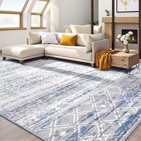 Area Rug 5x7 Washable Rugs Boho Soft Modern Abstract Non-Slip Faux Wool Vintage Carpet for Living Room, Bedroom, Farmhouse, Dining Room, Kids Playroom, White and Black in Kuwait