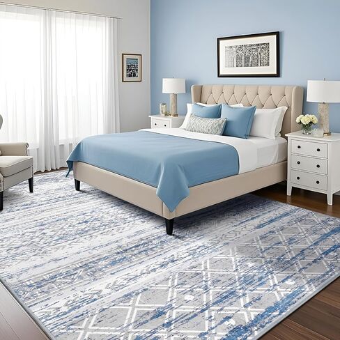 Area Rug 5x7 Washable Rugs Boho Soft Modern Abstract Non-Slip Faux Wool Vintage Carpet for Living Room, Bedroom, Farmhouse, Dining Room, Kids Playroom, White and Black in Kuwait