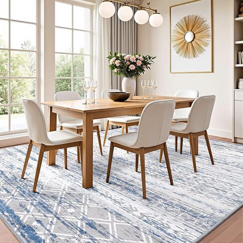 Area Rug 5x7 Washable Rugs Boho Soft Modern Abstract Non-Slip Faux Wool Vintage Carpet for Living Room, Bedroom, Farmhouse, Dining Room, Kids Playroom, White and Black in Kuwait