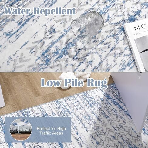 Area Rug 5x7 Washable Rugs Boho Soft Modern Abstract Non-Slip Faux Wool Vintage Carpet for Living Room, Bedroom, Farmhouse, Dining Room, Kids Playroom, White and Black in Kuwait