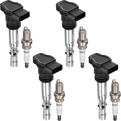 BDFHYK 4 Ignition Coil Pack UF411 and 4 Iridium Spark Plug 6458 Compatible with VW Beetle Golf Jetta Passat, Compatible with Audi A4 A6 TT Allroad Quattro 1.8L 2.7L L4 V6 Coil for C1394 06A905115D in Saudi Arabia