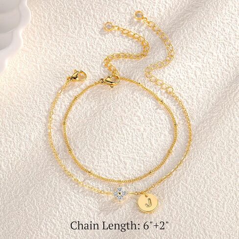 M MOOHAM Gold Initial Bracelets for Women Teen Girls - Dainty 14K Gold Plated Cubic Zirconia Clover Initial Bracelet Layered Letter Bracelet for Women Girls Jewelry Personalized Birthday Gifts in Saudi Arabia