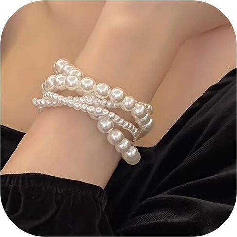 Pearl Bracelet for Women White Pearl Layered Bracelet Chunky Pearl Bracelet in Saudi Arabia