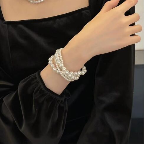 Pearl Bracelet for Women White Pearl Layered Bracelet Chunky Pearl Bracelet in Saudi Arabia
