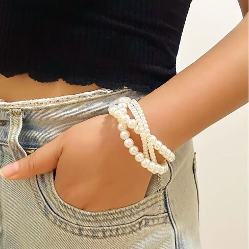 Pearl Bracelet for Women White Pearl Layered Bracelet Chunky Pearl Bracelet in Saudi Arabia