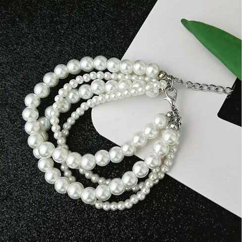 Pearl Bracelet for Women White Pearl Layered Bracelet Chunky Pearl Bracelet in Saudi Arabia