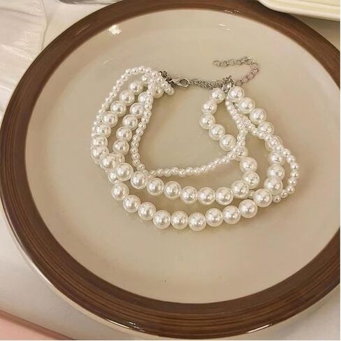 Pearl Bracelet for Women White Pearl Layered Bracelet Chunky Pearl Bracelet in Saudi Arabia