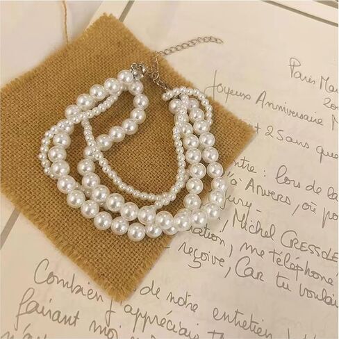 Pearl Bracelet for Women White Pearl Layered Bracelet Chunky Pearl Bracelet in Saudi Arabia