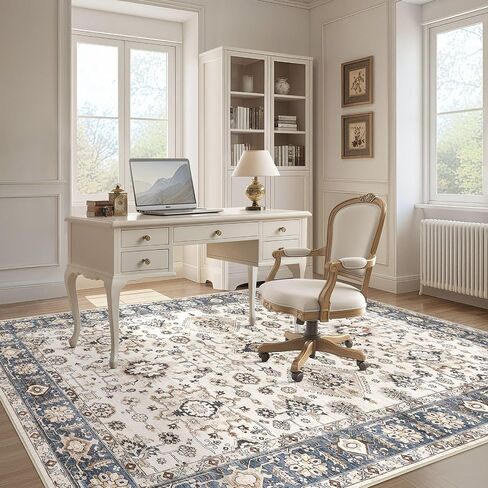 Area Rugs for Living Room: 10x14 Washable Rug Vintage Pattern Large Non-Slip Stain Resistant Soft Durable Floor Carpet for Bedroom, Dining Room, Home Office - Blue in Saudi Arabia
