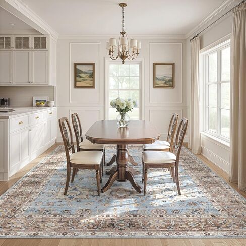 Area Rugs for Living Room: 10x14 Washable Rug Vintage Pattern Large Non-Slip Stain Resistant Soft Durable Floor Carpet for Bedroom, Dining Room, Home Office - Blue in Saudi Arabia