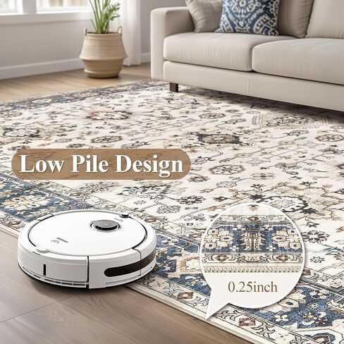 Area Rugs for Living Room: 10x14 Washable Rug Vintage Pattern Large Non-Slip Stain Resistant Soft Durable Floor Carpet for Bedroom, Dining Room, Home Office - Blue in Saudi Arabia