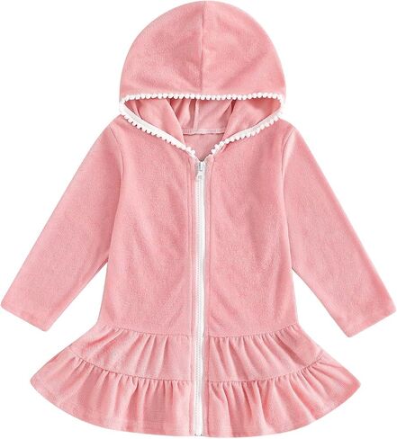 Toddler Girls Swim Cover Up Swimsuit Terry Cloth Beach Towel Long Sleeve Bathing Suit Cover Ups for Swimwear in Kuwait