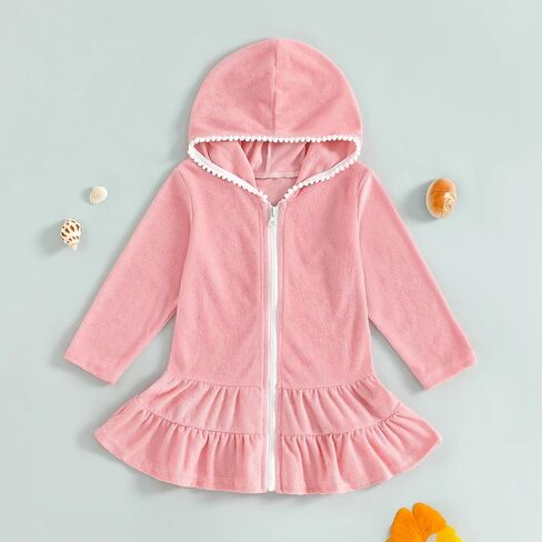 Toddler Girls Swim Cover Up Swimsuit Terry Cloth Beach Towel Long Sleeve Bathing Suit Cover Ups for Swimwear in Kuwait