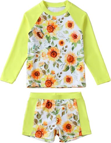 Camidy Girls Rash Guard Two Piece Long Sleeve Swimwear Tankini for 3-12 Years in Saudi Arabia
