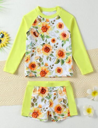 Camidy Girls Rash Guard Two Piece Long Sleeve Swimwear Tankini for 3-12 Years in Saudi Arabia
