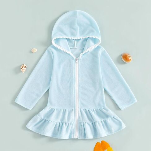 Toddler Girls Swim Cover Up Swimsuit Terry Cloth Beach Towel Long Sleeve Bathing Suit Cover Ups for Swimwear in Kuwait