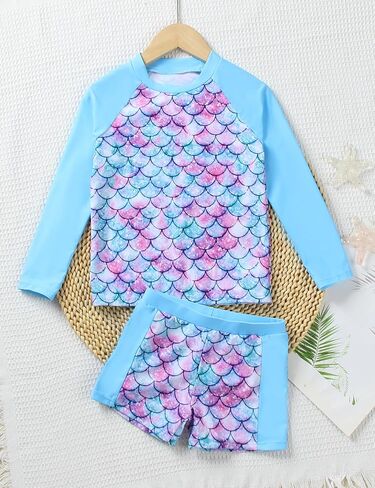 Camidy Girls Rash Guard Two Piece Long Sleeve Swimwear Tankini for 3-12 Years in Saudi Arabia