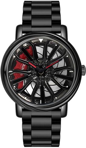 MASTOP Mens Wrist Watch Creative 3D Spinning Car Wheel Rotating Watches Rim Hub Design Fashion Quartz Stylish Wristwatch with Stainless Steel Strap Gifts for Car Enthusiasts in Saudi Arabia