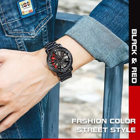MASTOP Mens Wrist Watch Creative 3D Spinning Car Wheel Rotating Watches Rim Hub Design Fashion Quartz Stylish Wristwatch with Stainless Steel Strap Gifts for Car Enthusiasts in Saudi Arabia