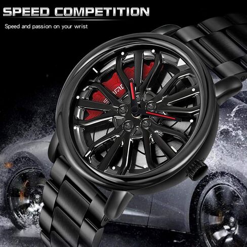 MASTOP Mens Wrist Watch Creative 3D Spinning Car Wheel Rotating Watches Rim Hub Design Fashion Quartz Stylish Wristwatch with Stainless Steel Strap Gifts for Car Enthusiasts in Saudi Arabia