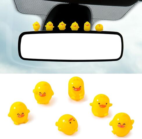 6pcs Mini Duck Duck Care Dashboard Decorations ، الحلي مرآة الرؤية الخلفية ، وملحقات السيارات الداخلية المضحكة لإكسسوارات الديكور الداخلية للسيارات مع ملصقات النقطة in Saudi Arabia