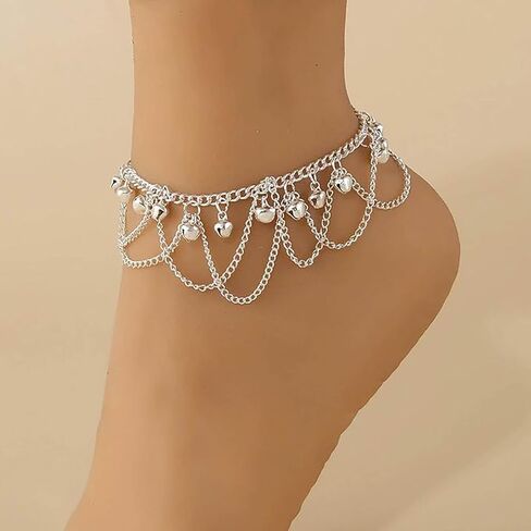 Boho Bells Dangle Anklet Bracelet Gold Indian Jingle Gypsy Anklet Chain Vintage Bells Tassel Barefoot Sandals Foot Chain Tribal Jingle Link Bracelet Jewelry for Women in Kuwait