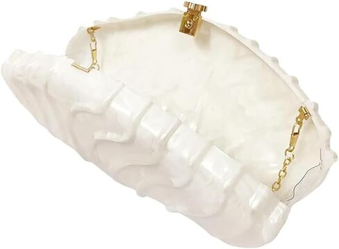 Women Shell Shape Acrylic Evening Clutch Purse Unique Stripe Marble Handbag for Party Cocktail Wedding in Saudi Arabia