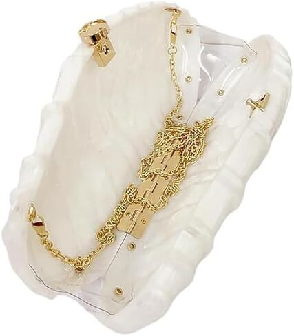 Women Shell Shape Acrylic Evening Clutch Purse Unique Stripe Marble Handbag for Party Cocktail Wedding in Saudi Arabia