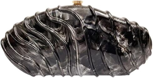 Women Shell Shape Acrylic Evening Clutch Purse Unique Stripe Marble Handbag for Party Cocktail Wedding in Saudi Arabia