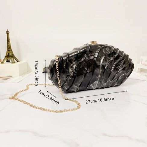 Women Shell Shape Acrylic Evening Clutch Purse Unique Stripe Marble Handbag for Party Cocktail Wedding in Saudi Arabia